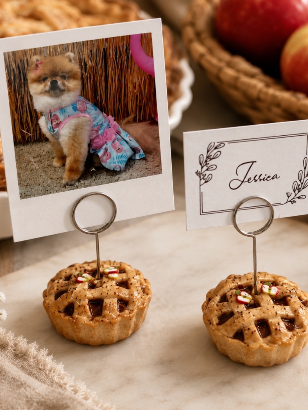 Apple Pie Place Card Holder, Photo Holder (Set of 2) | Blueberry & Cherry Pie